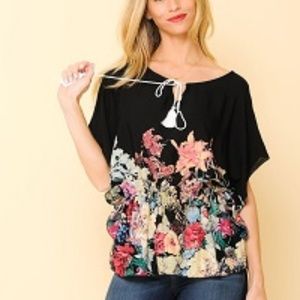 FLORAL TOP WITH TASSEL TIE ACCENT